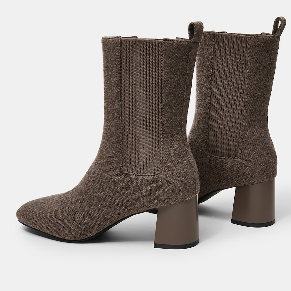 Gemma Square-toe Block Heel Wool Boots in Deep Khaki | Women's Sustainable and Stylish Shoes | VIVAIA