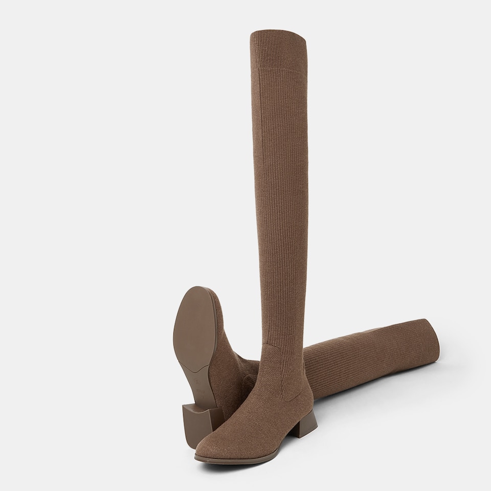 Madeline Round-toe Wool Over-knee Boots in Tan Russet | Women's Sustainable and Stylish Shoes | VIVAIA