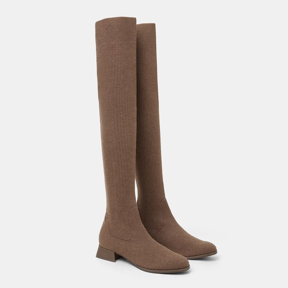 Madeline Round-toe Wool Over-knee Boots in Tan Russet | Women's Sustainable and Stylish Shoes | VIVAIA