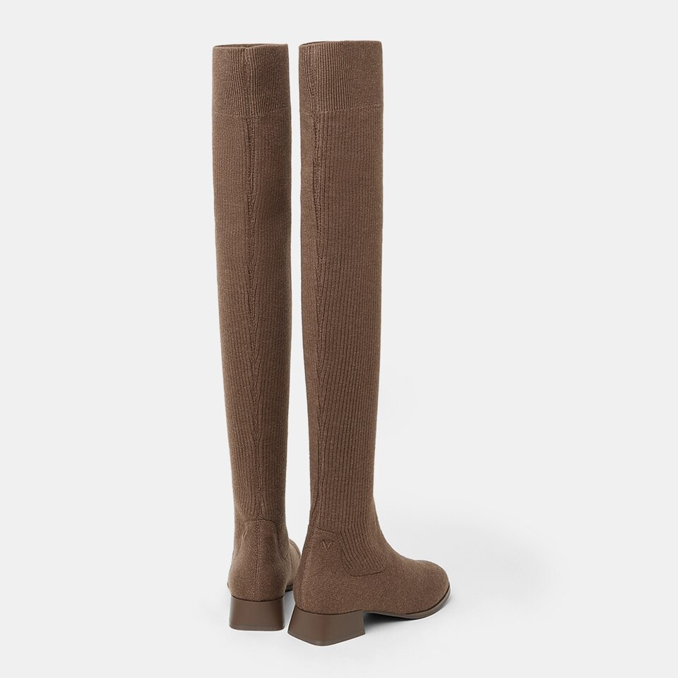 Madeline Round-toe Wool Over-knee Boots in Tan Russet | Women's Sustainable and Stylish Shoes | VIVAIA