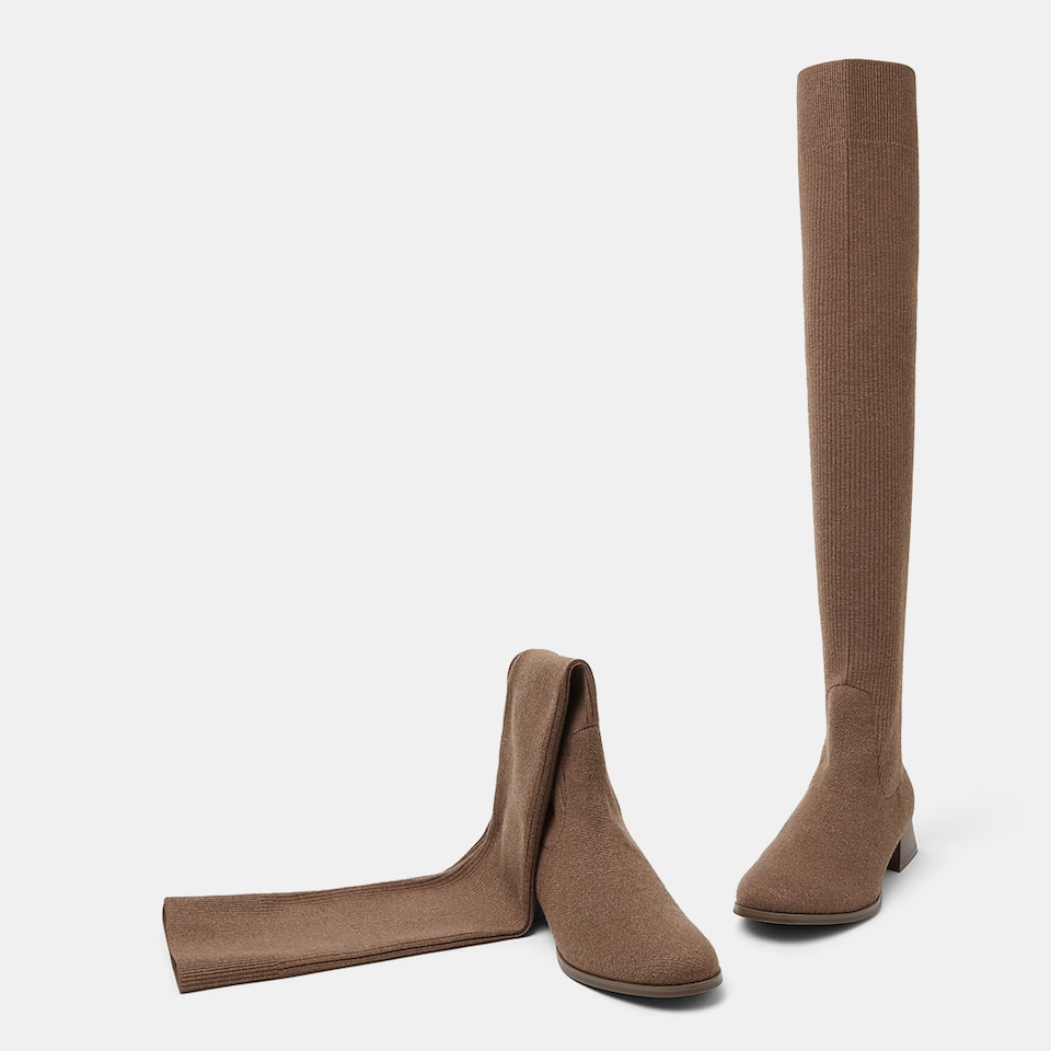 Madeline Round-toe Wool Over-knee Boots in Tan Russet | Women's Sustainable and Stylish Shoes | VIVAIA