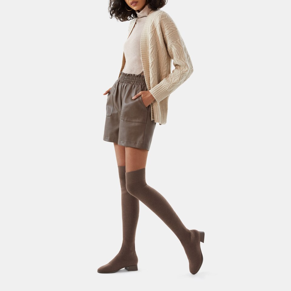 Madeline Round-toe Wool Over-knee Boots in Tan Russet | Women's Sustainable and Stylish Shoes | VIVAIA