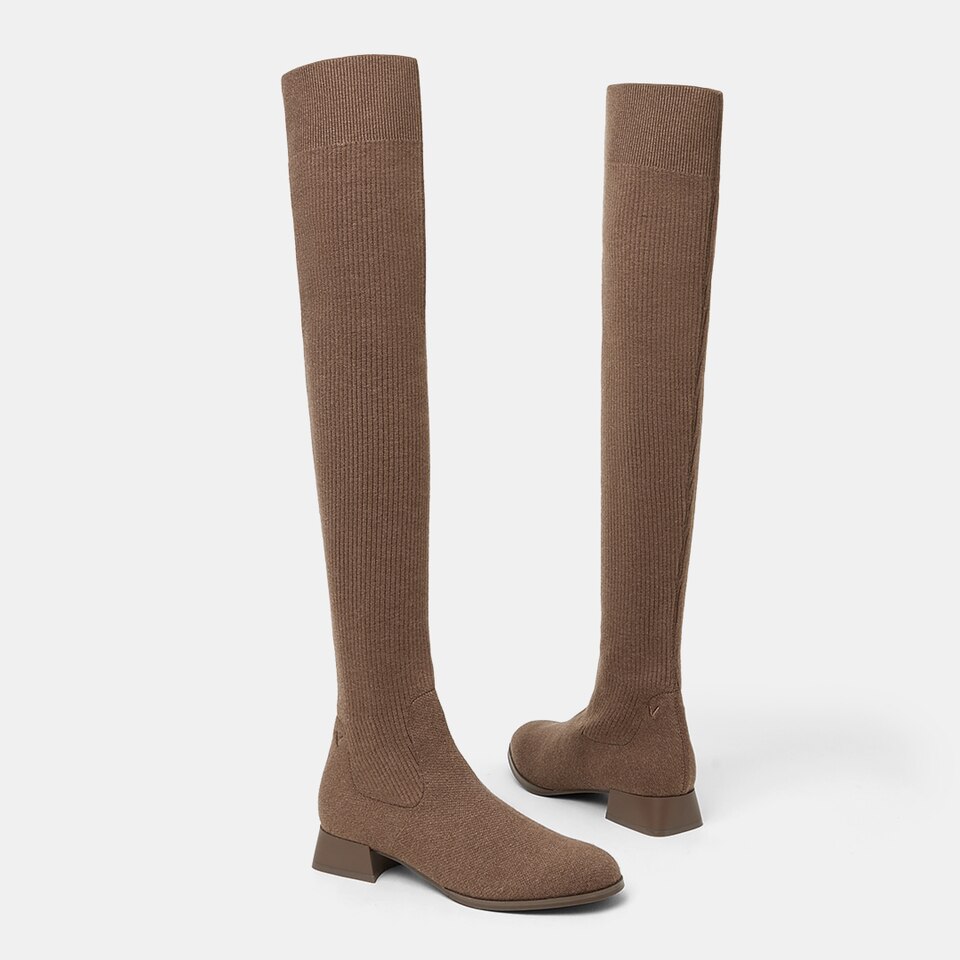 Madeline Round-toe Wool Over-knee Boots in Tan Russet | Women's Sustainable and Stylish Shoes | VIVAIA