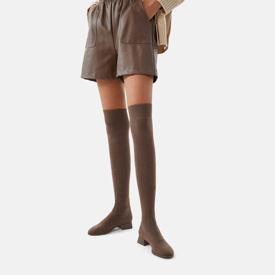 Madeline Round-toe Wool Over-knee Boots in Tan Russet | Women's Sustainable and Stylish Shoes | VIVAIA