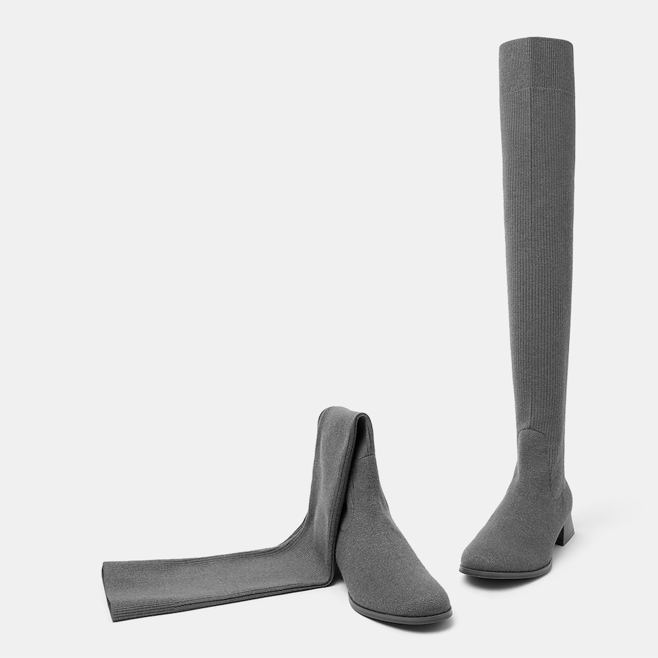 Madeline Round-toe Wool Over-knee Boots in Pale Grey | Women's Sustainable and Stylish Shoes | VIVAIA