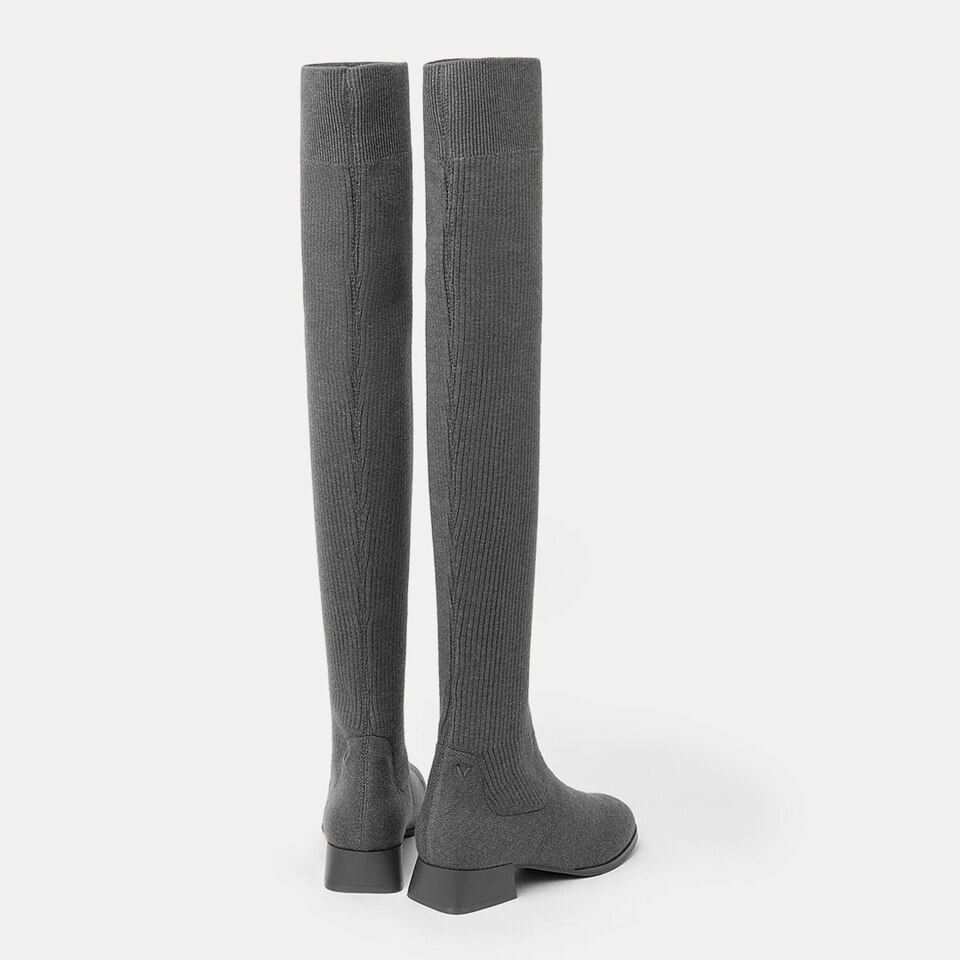 Madeline Round-toe Wool Over-knee Boots in Pale Grey | Women's Sustainable and Stylish Shoes | VIVAIA