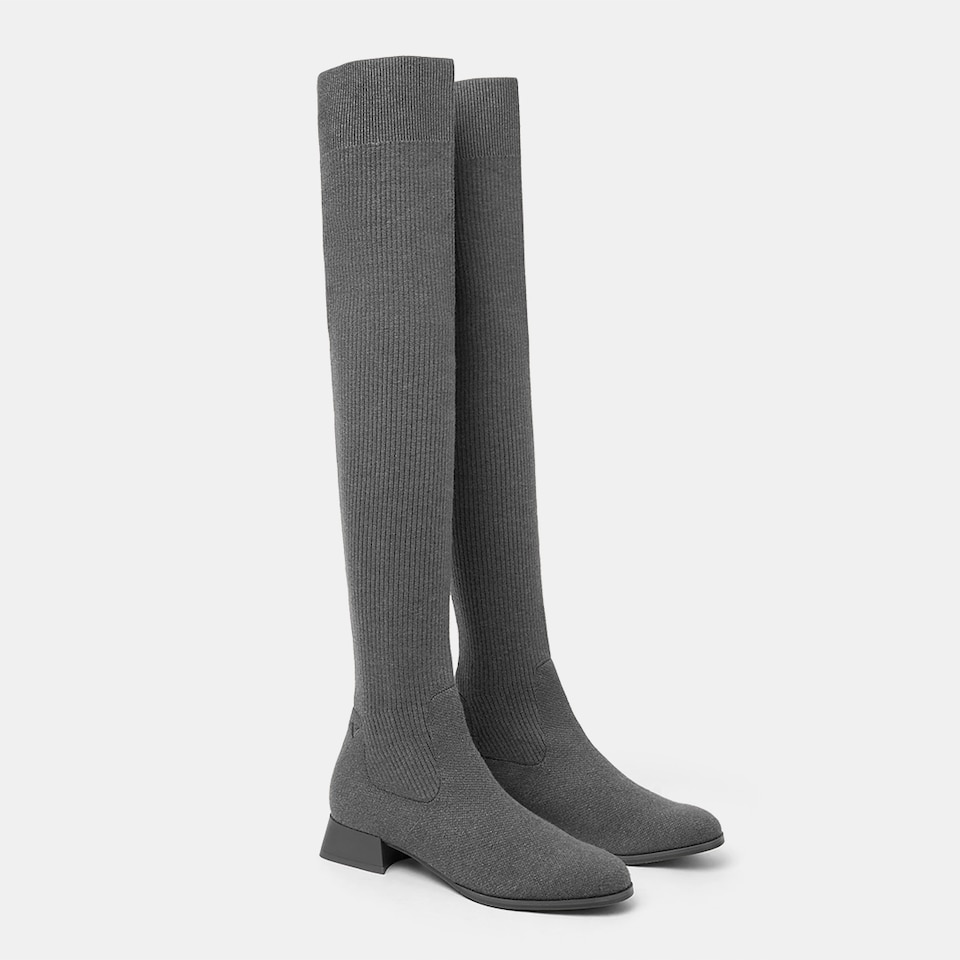 Madeline Round-toe Wool Over-knee Boots in Pale Grey | Women's Sustainable and Stylish Shoes | VIVAIA