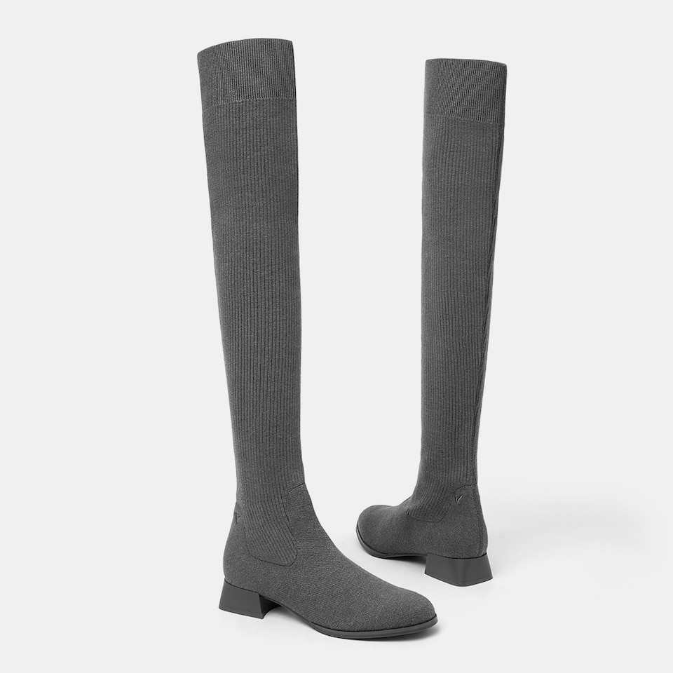 Madeline Round-toe Wool Over-knee Boots in Pale Grey | Women's Sustainable and Stylish Shoes | VIVAIA