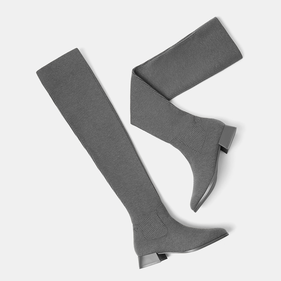 Madeline Round-toe Wool Over-knee Boots in Pale Grey | Women's Sustainable and Stylish Shoes | VIVAIA
