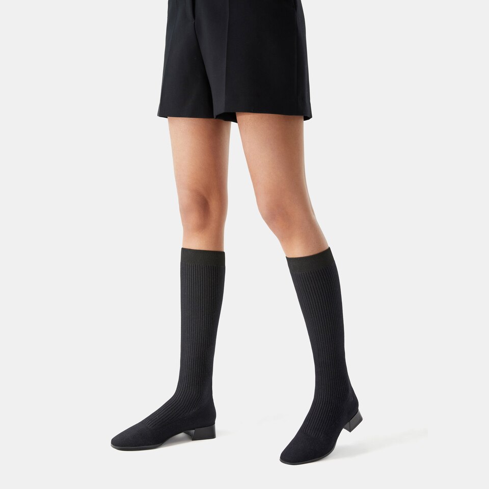 Tara Square-toe Wool Riding Boots in Black | Women's Sustainable and Stylish Shoes | VIVAIA