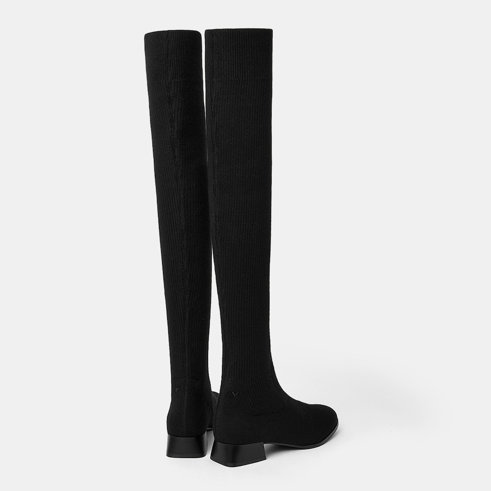 Madeline Round-toe Wool Over-knee Boots in Solid Black | Women's Sustainable and Stylish Shoes | VIVAIA