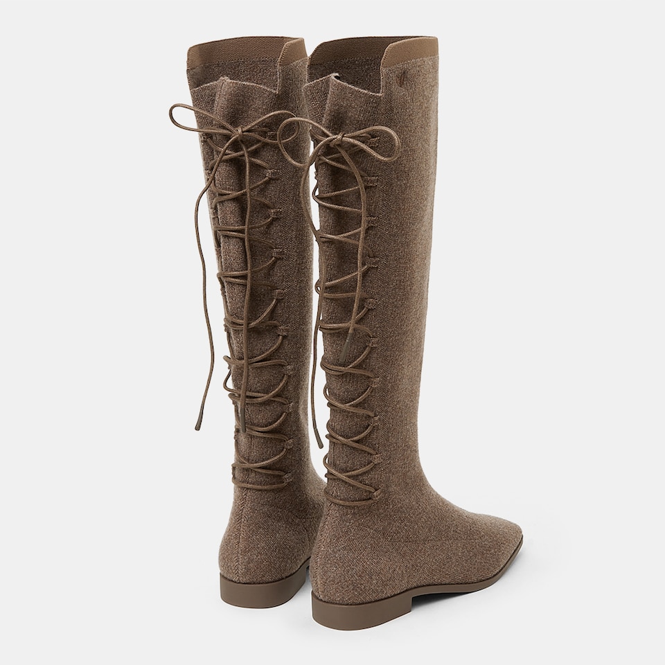 Pandora Square-toe Wool Riding Boots in Tan Russet | Women's Sustainable and Stylish Shoes | VIVAIA