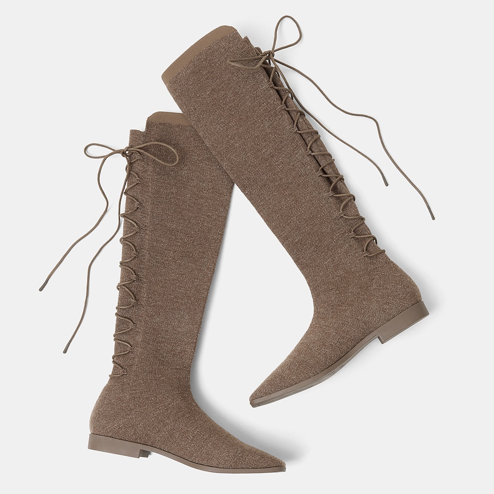 Pandora Square-toe Wool Riding Boots in Tan Russet | Women's Sustainable and Stylish Shoes | VIVAIA