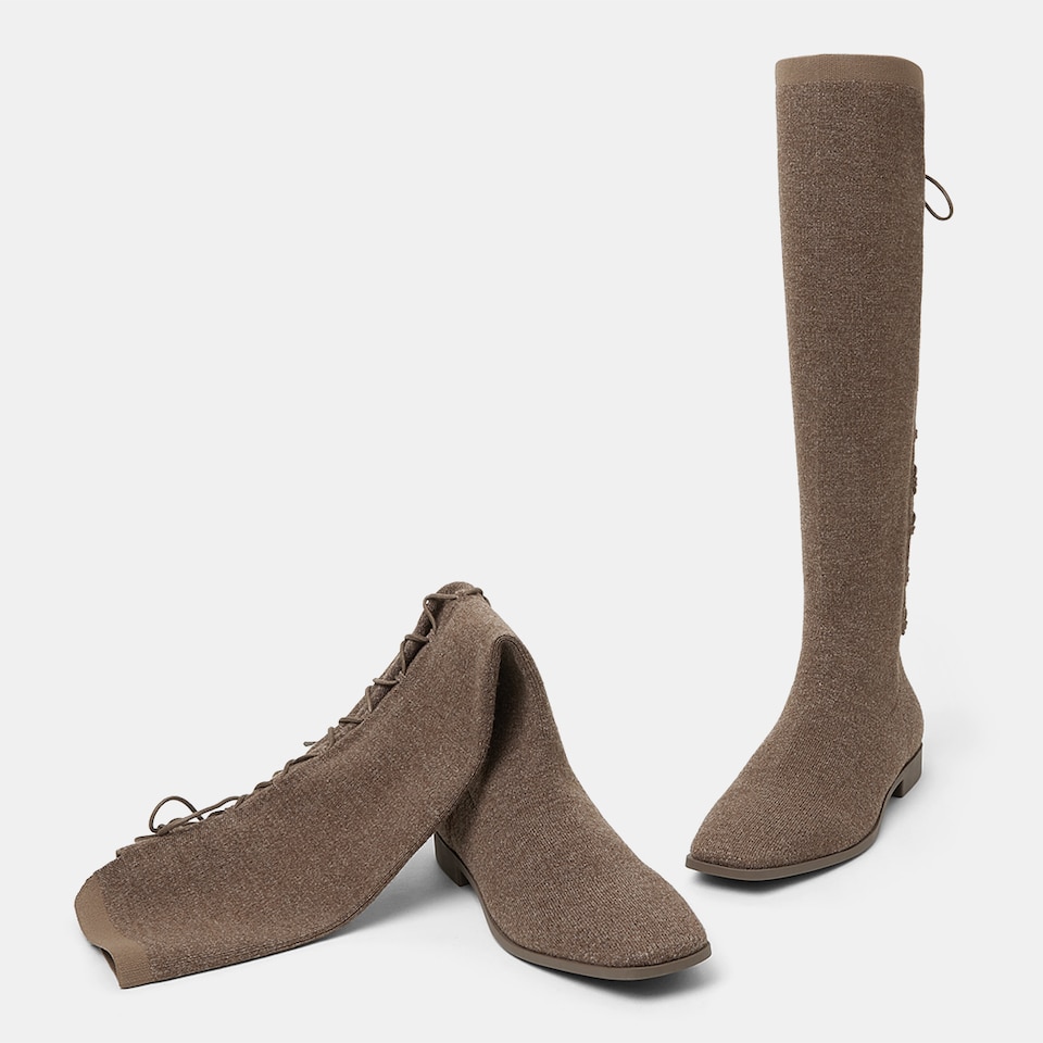 Pandora Square-toe Wool Riding Boots in Tan Russet | Women's Sustainable and Stylish Shoes | VIVAIA