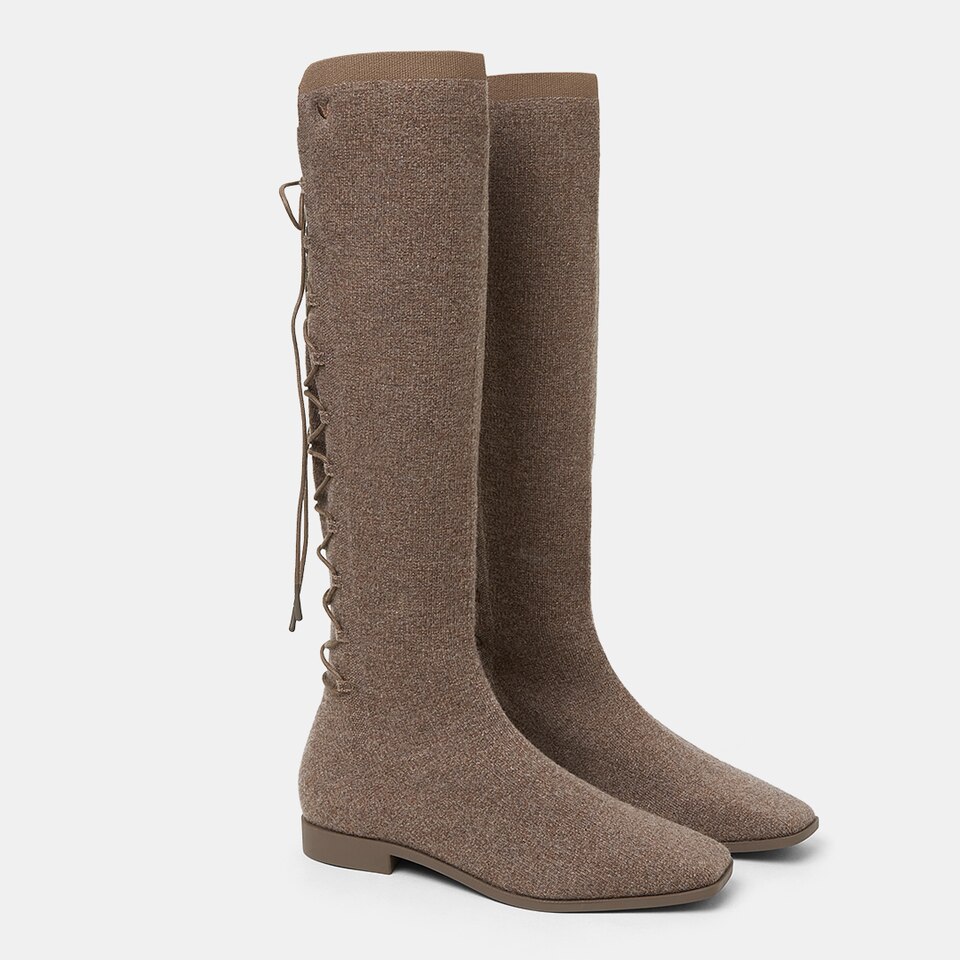 Pandora Square-toe Wool Riding Boots in Tan Russet | Women's Sustainable and Stylish Shoes | VIVAIA