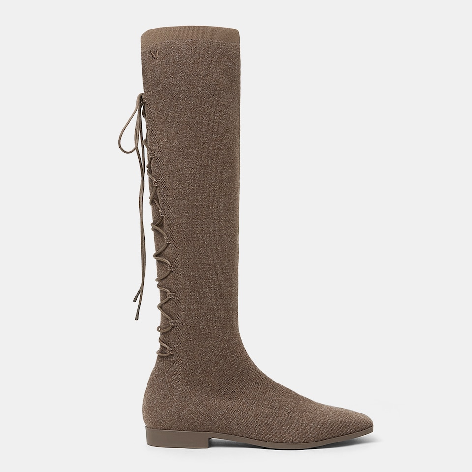 Pandora Square-toe Wool Riding Boots in Tan Russet | Women's Sustainable and Stylish Shoes | VIVAIA