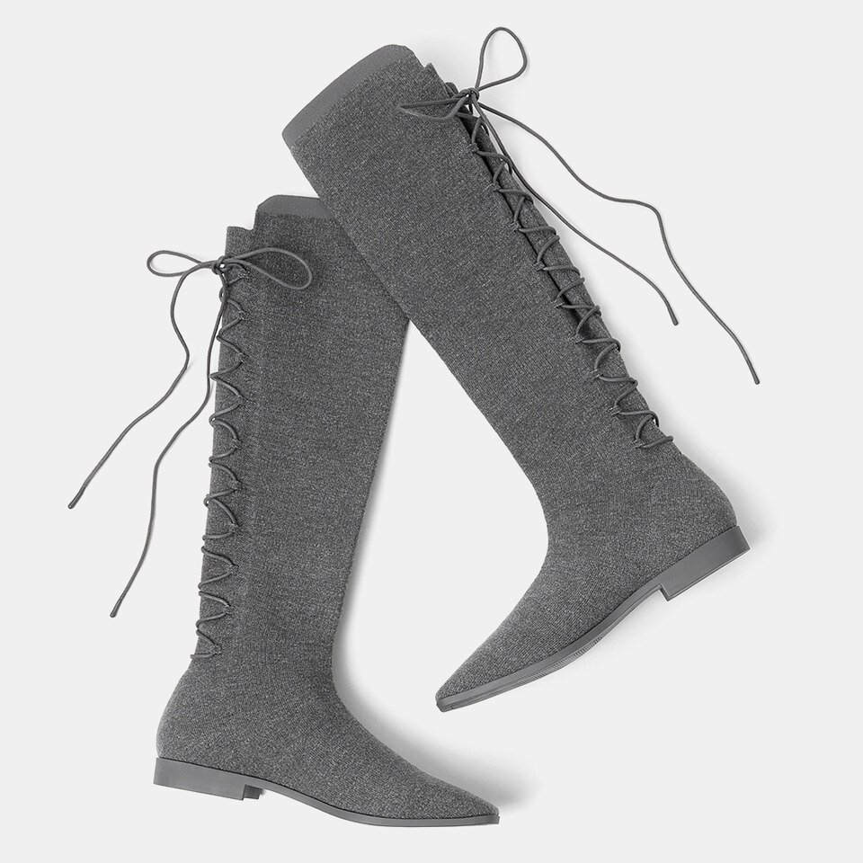 Pandora Square-toe Wool Riding Boots in Pale Grey | Women's Sustainable and Stylish Shoes | VIVAIA