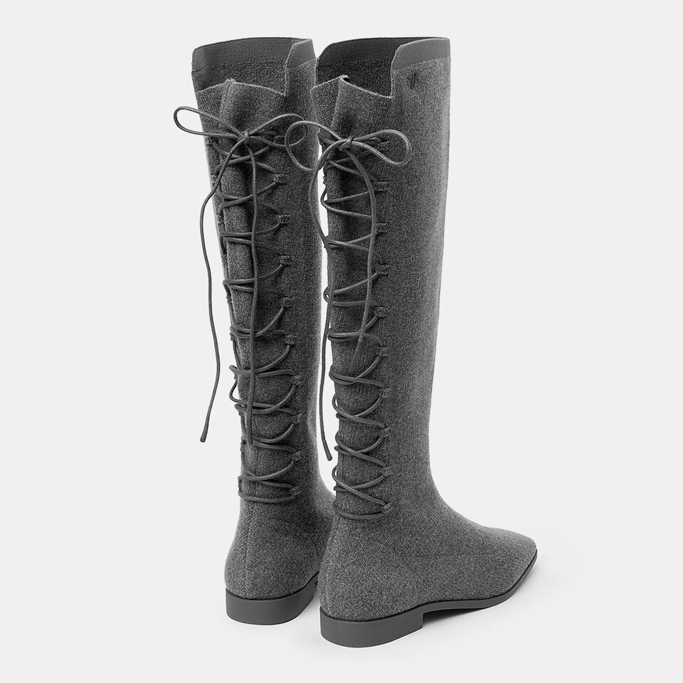Pandora Square-toe Wool Riding Boots in Pale Grey | Women's Sustainable and Stylish Shoes | VIVAIA