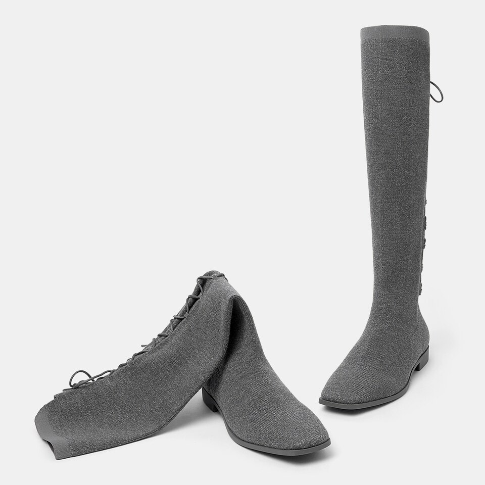 Pandora Square-toe Wool Riding Boots in Pale Grey | Women's Sustainable and Stylish Shoes | VIVAIA
