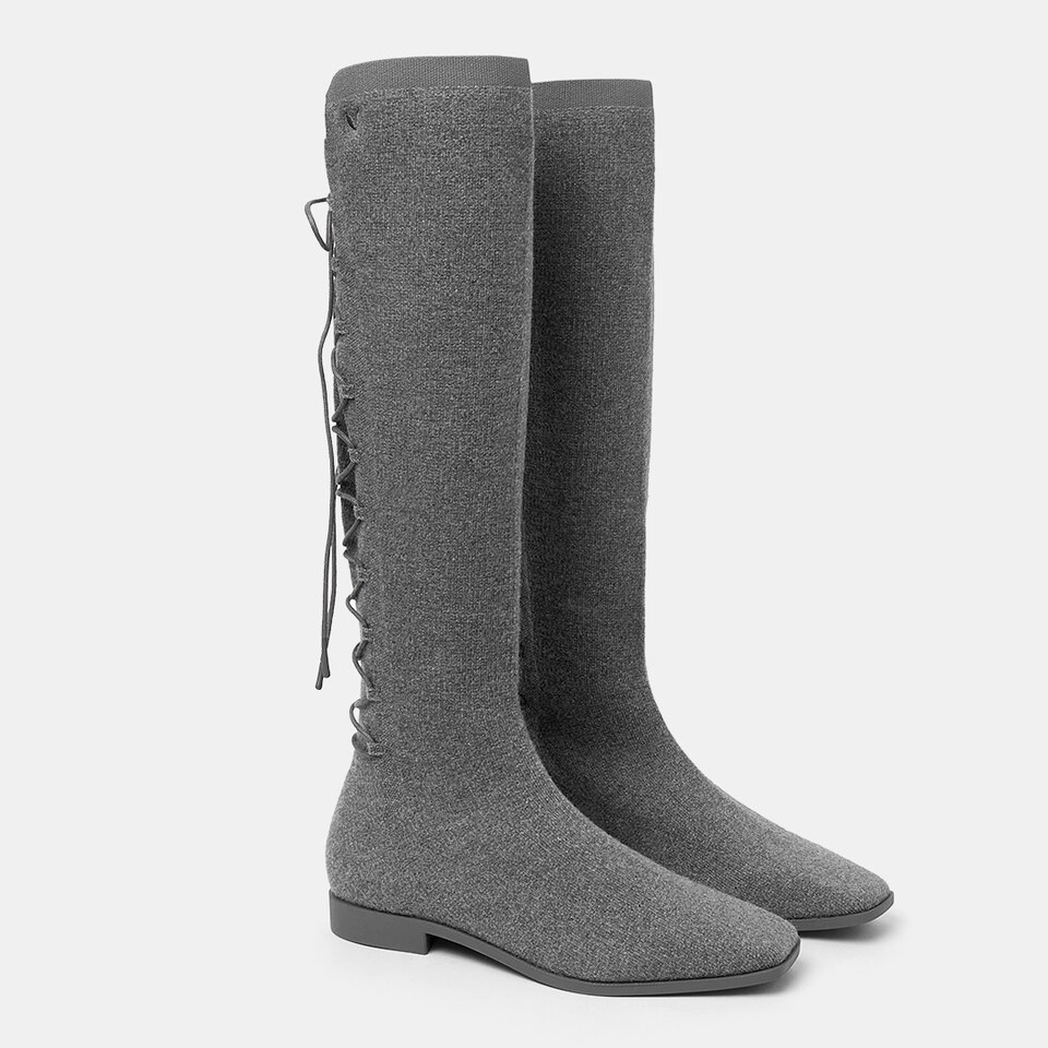 Pandora Square-toe Wool Riding Boots in Pale Grey | Women's Sustainable and Stylish Shoes | VIVAIA