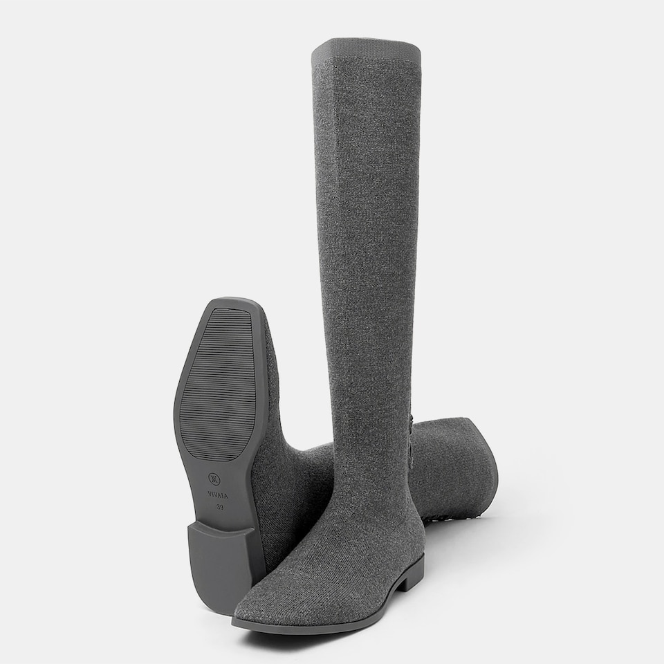 Pandora Square-toe Wool Riding Boots in Pale Grey | Women's Sustainable and Stylish Shoes | VIVAIA