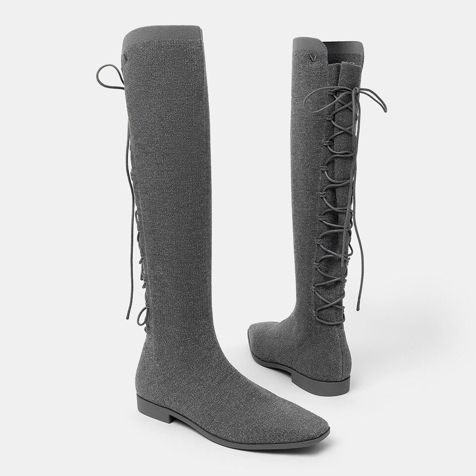 Pandora Square-toe Wool Riding Boots in Pale Grey | Women's Sustainable and Stylish Shoes | VIVAIA