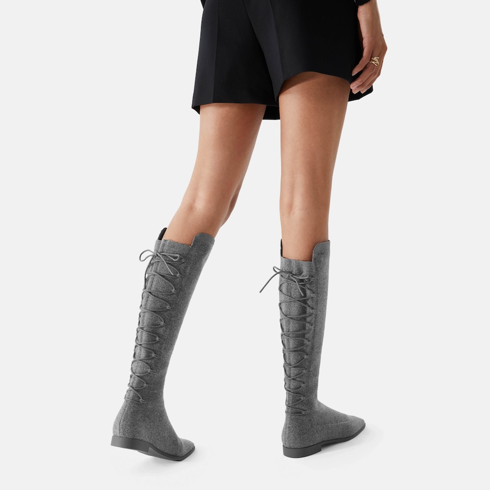 Pandora Square-toe Wool Riding Boots in Pale Grey | Women's Sustainable and Stylish Shoes | VIVAIA