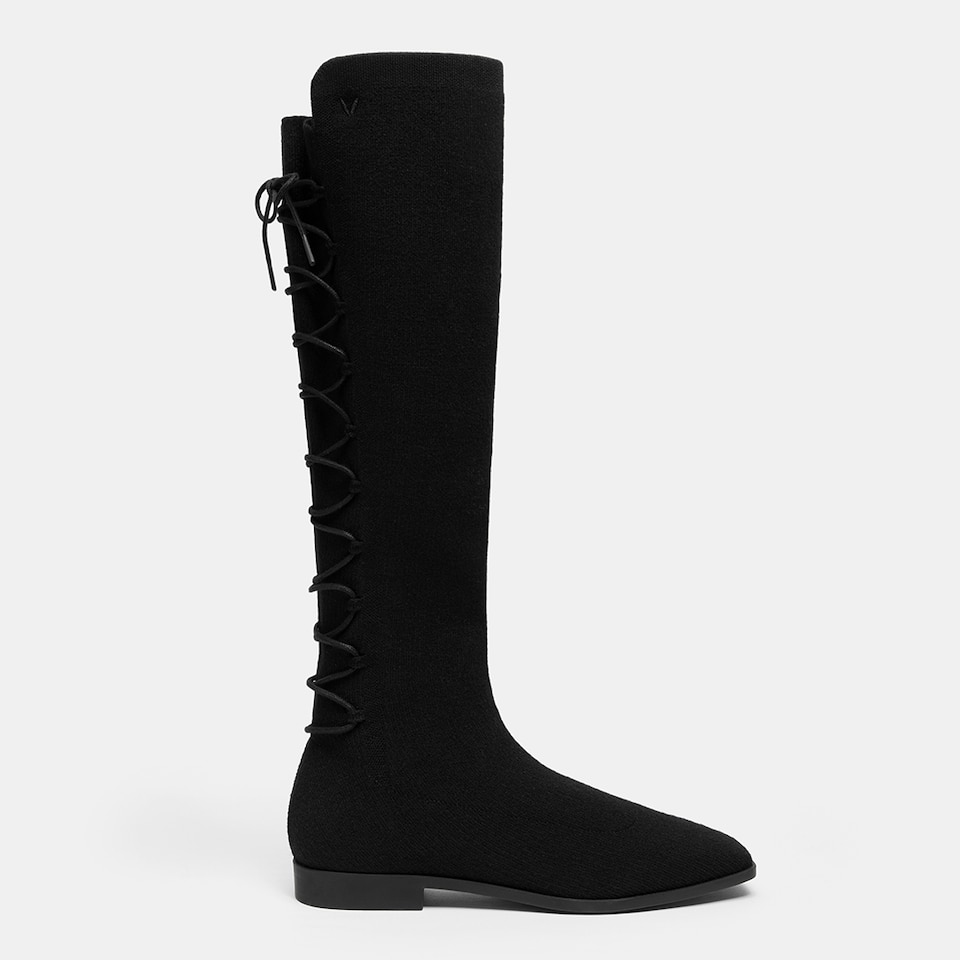Pandora Square-toe Wool Riding Boots in Black | Women's Sustainable and Stylish Shoes | VIVAIA