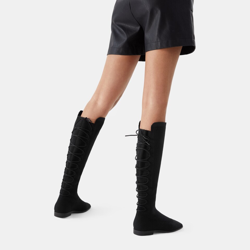 Pandora Square-toe Wool Riding Boots in Black | Women's Sustainable and Stylish Shoes | VIVAIA