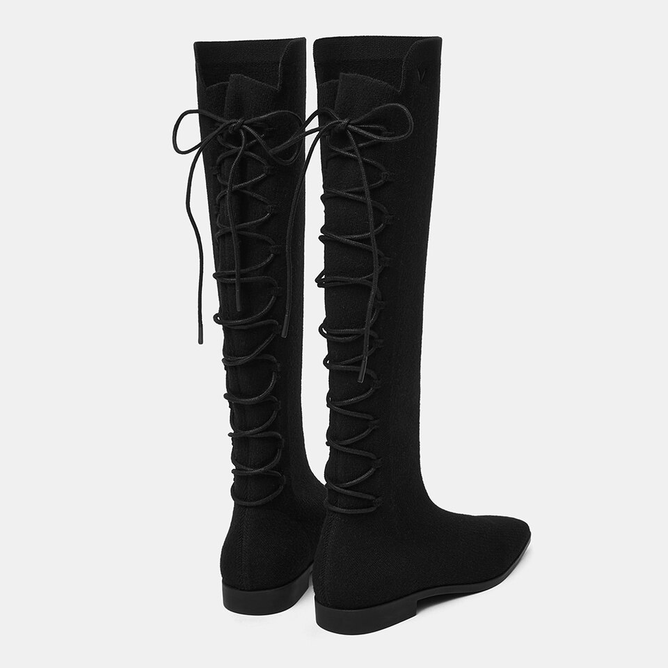 Pandora Square-toe Wool Riding Boots in Black | Women's Sustainable and Stylish Shoes | VIVAIA