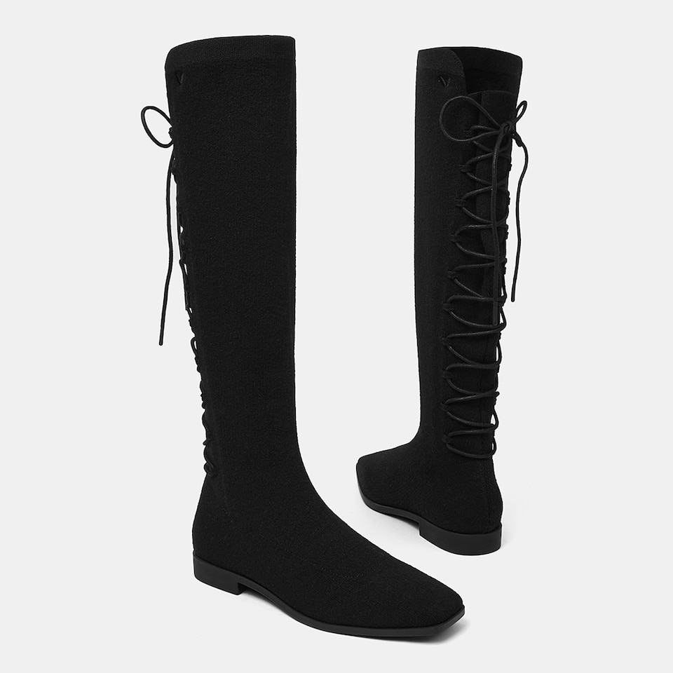 Pandora Square-toe Wool Riding Boots in Black | Women's Sustainable and Stylish Shoes | VIVAIA