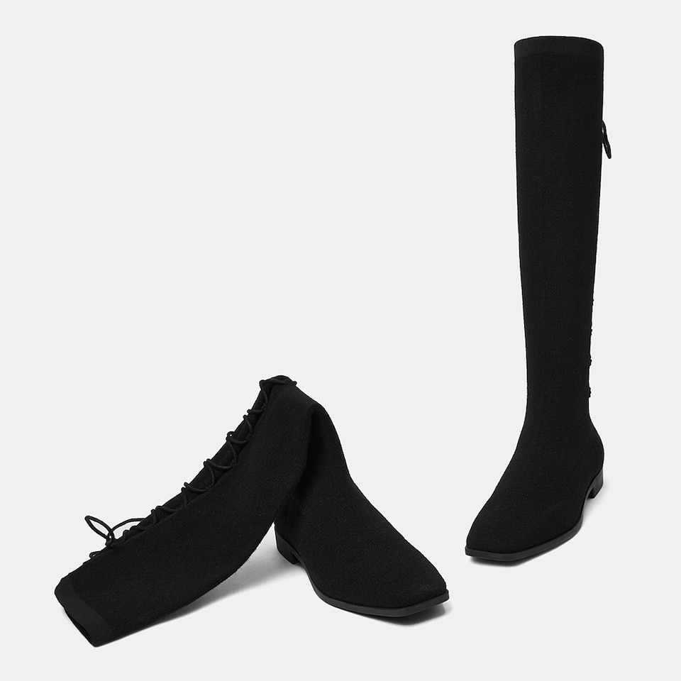 Pandora Square-toe Wool Riding Boots in Black | Women's Sustainable and Stylish Shoes | VIVAIA