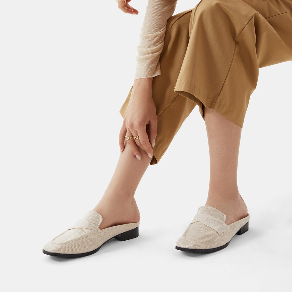 Olivia Square-toe Mules in Cream Ivory | Women's Sustainable and Stylish Shoes | VIVAIA