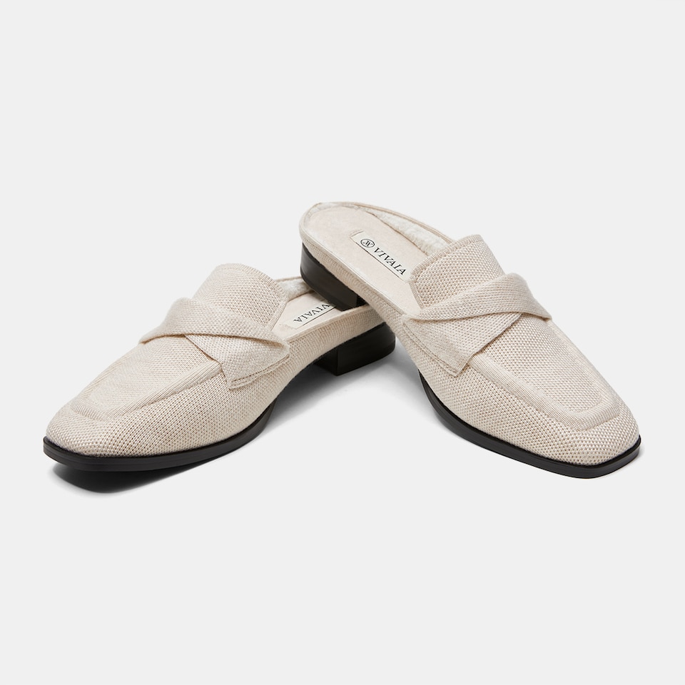 Olivia Square-toe Mules in Cream Ivory | Women's Sustainable and Stylish Shoes | VIVAIA