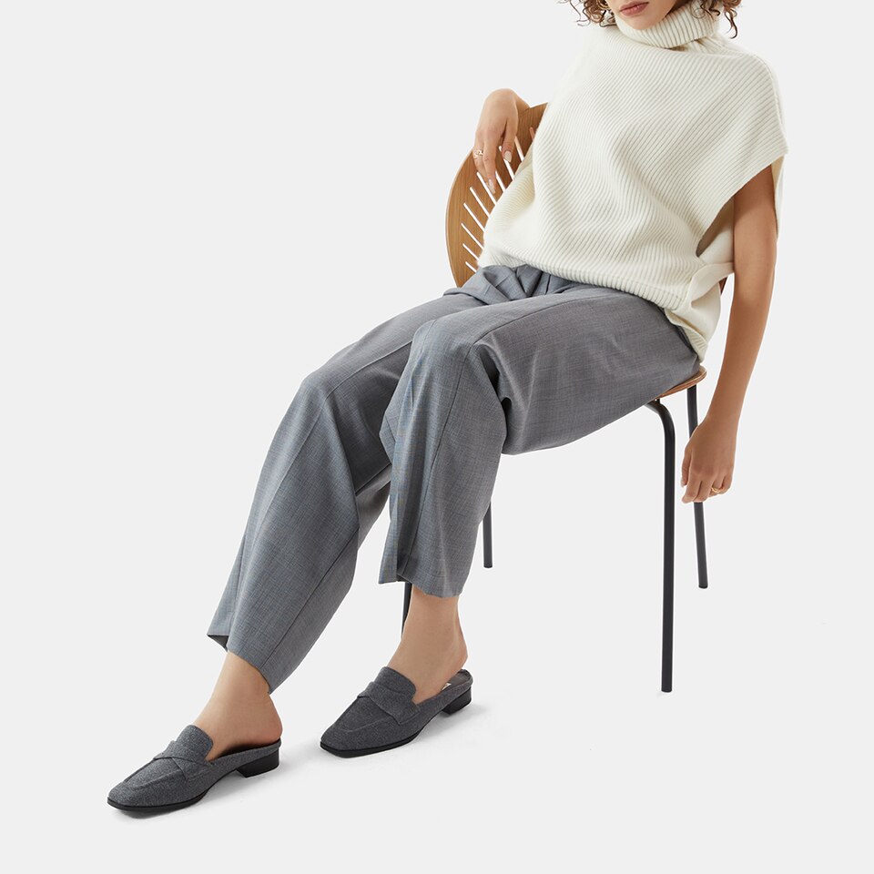 Olivia Square-toe Mules in Rich Grey | Women's Sustainable and Stylish Shoes | VIVAIA