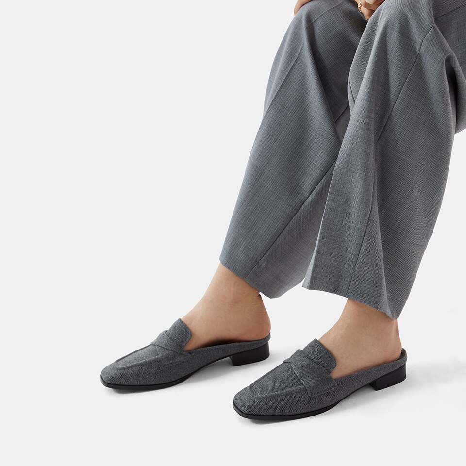 Olivia Square-toe Mules in Rich Grey | Women's Sustainable and Stylish Shoes | VIVAIA
