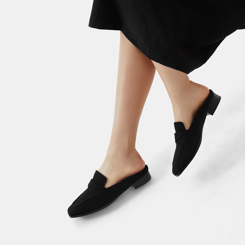 Olivia Square-toe Mules in Solid Black | Women's Sustainable and Stylish Shoes | VIVAIA
