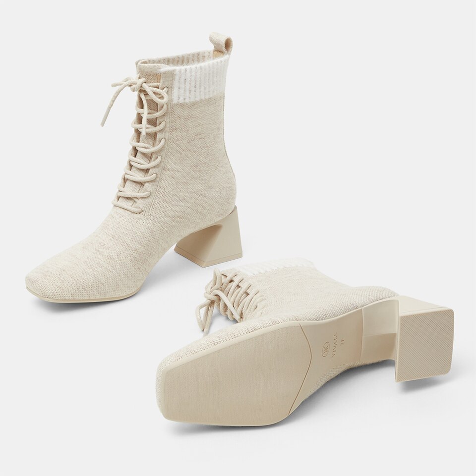 Isabel Square-toe Wool Ankle Boots in Cream Ivory | Women's Sustainable and Stylish Shoes | VIVAIA