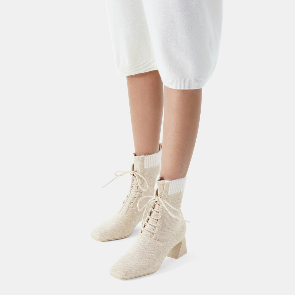 Isabel Square-toe Wool Ankle Boots in Cream Ivory | Women's Sustainable and Stylish Shoes | VIVAIA