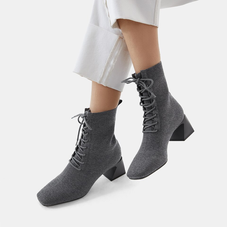 Isabel Square-toe Wool Ankle Boots in Rich Grey | Women's Sustainable and Stylish Shoes | VIVAIA