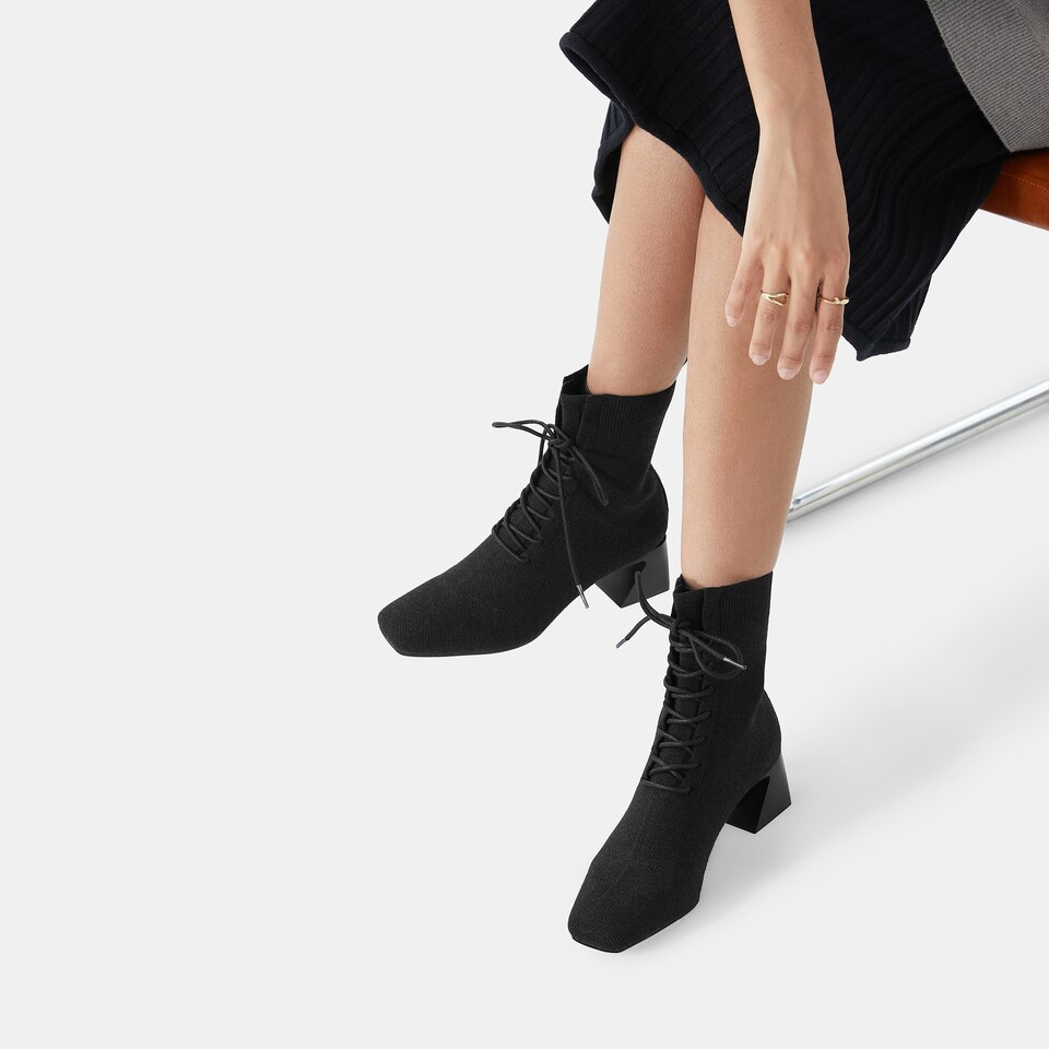 Isabel Square-toe Wool Ankle Boots in Solid Black | Women's Sustainable and Stylish Shoes | VIVAIA