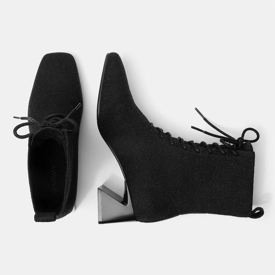 Isabel Square-toe Wool Ankle Boots in Solid Black | Women's Sustainable and Stylish Shoes | VIVAIA