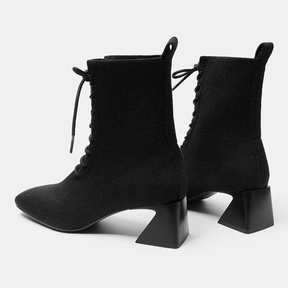 Isabel Square-toe Wool Ankle Boots in Solid Black | Women's Sustainable and Stylish Shoes | VIVAIA
