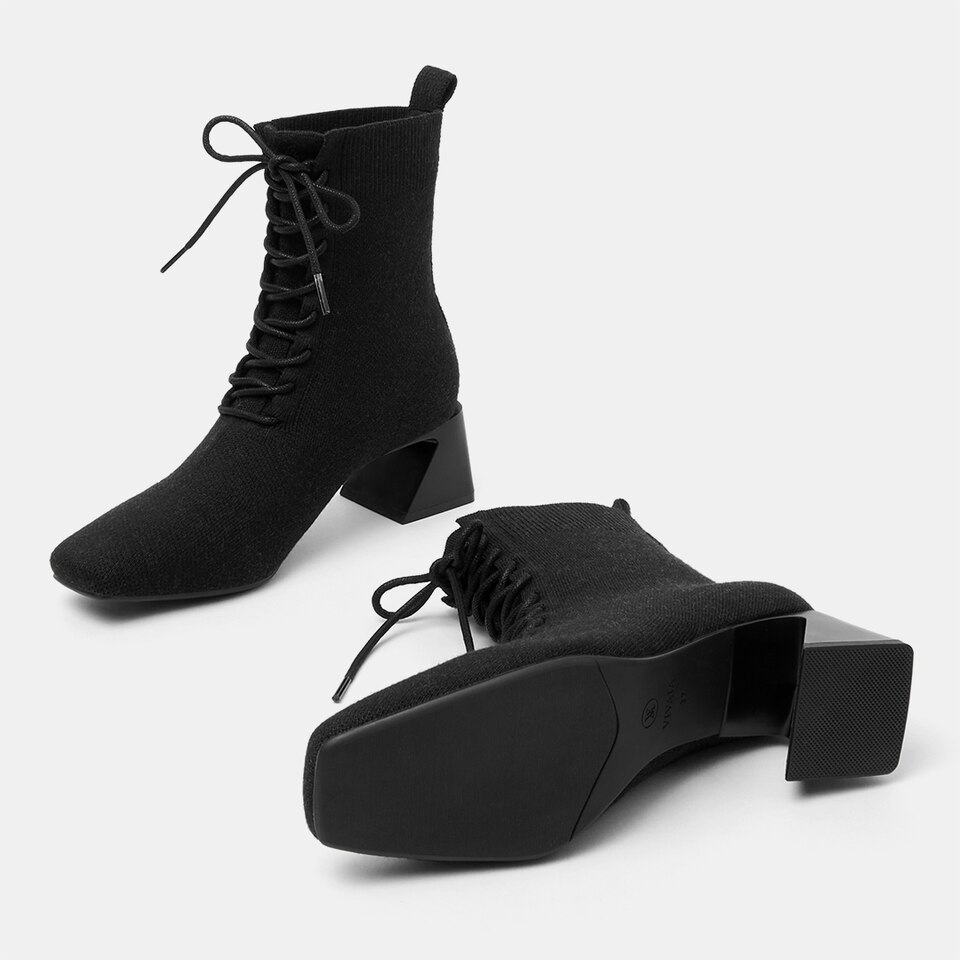 Isabel Square-toe Wool Ankle Boots in Solid Black | Women's Sustainable and Stylish Shoes | VIVAIA
