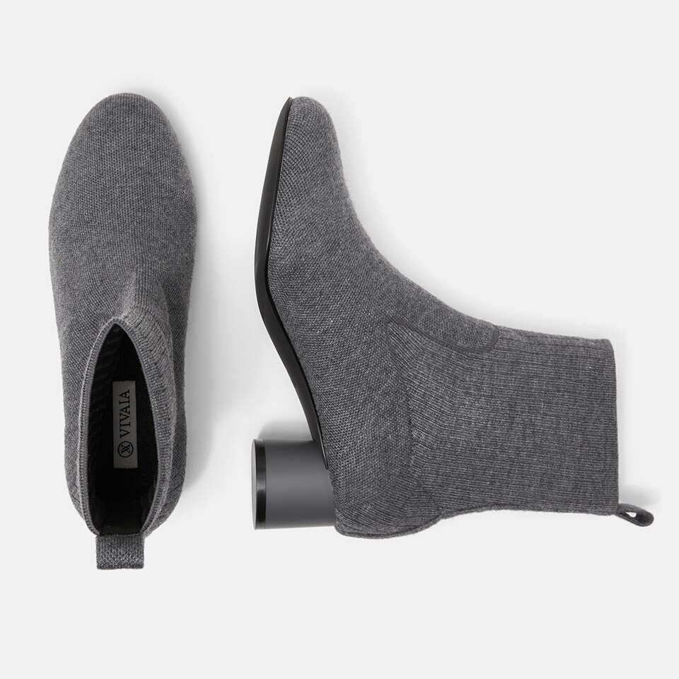 Zoe Round-toe Wool Ankle Boots in Rich Grey | Women's Sustainable and Stylish Shoes | VIVAIA