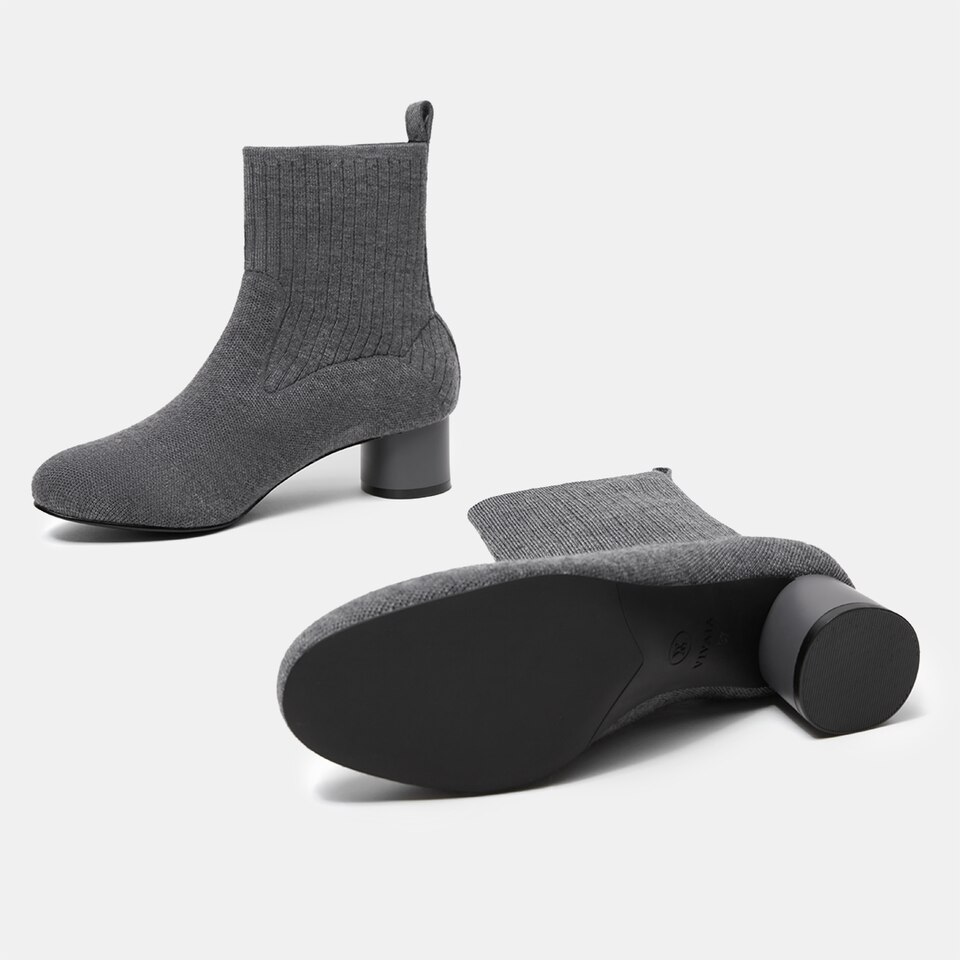 Zoe Round-toe Wool Ankle Boots in Rich Grey | Women's Sustainable and Stylish Shoes | VIVAIA