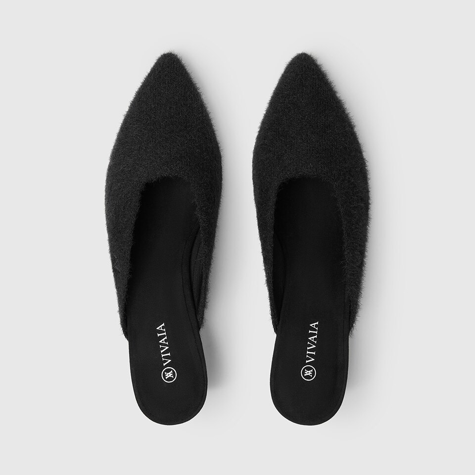 Karen Pointy Mules in Solid Black | Women's Sustainable and Stylish Shoes | VIVAIA