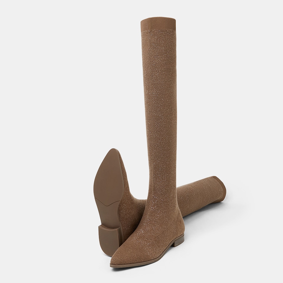 Michaelia Pointy Wool Over-knee Boots in Peanut Brown | Women's Sustainable and Stylish Shoes | VIVAIA