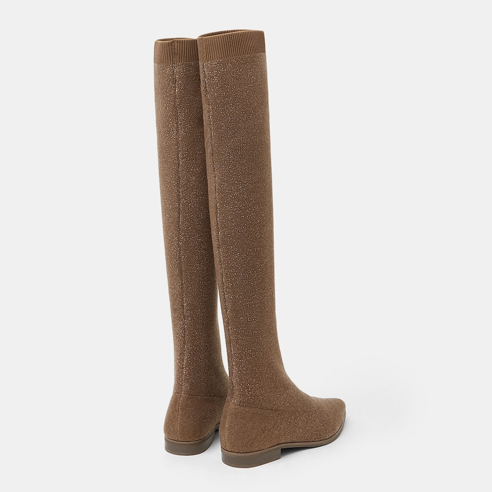 Michaelia Pointy Wool Over-knee Boots in Peanut Brown | Women's Sustainable and Stylish Shoes | VIVAIA