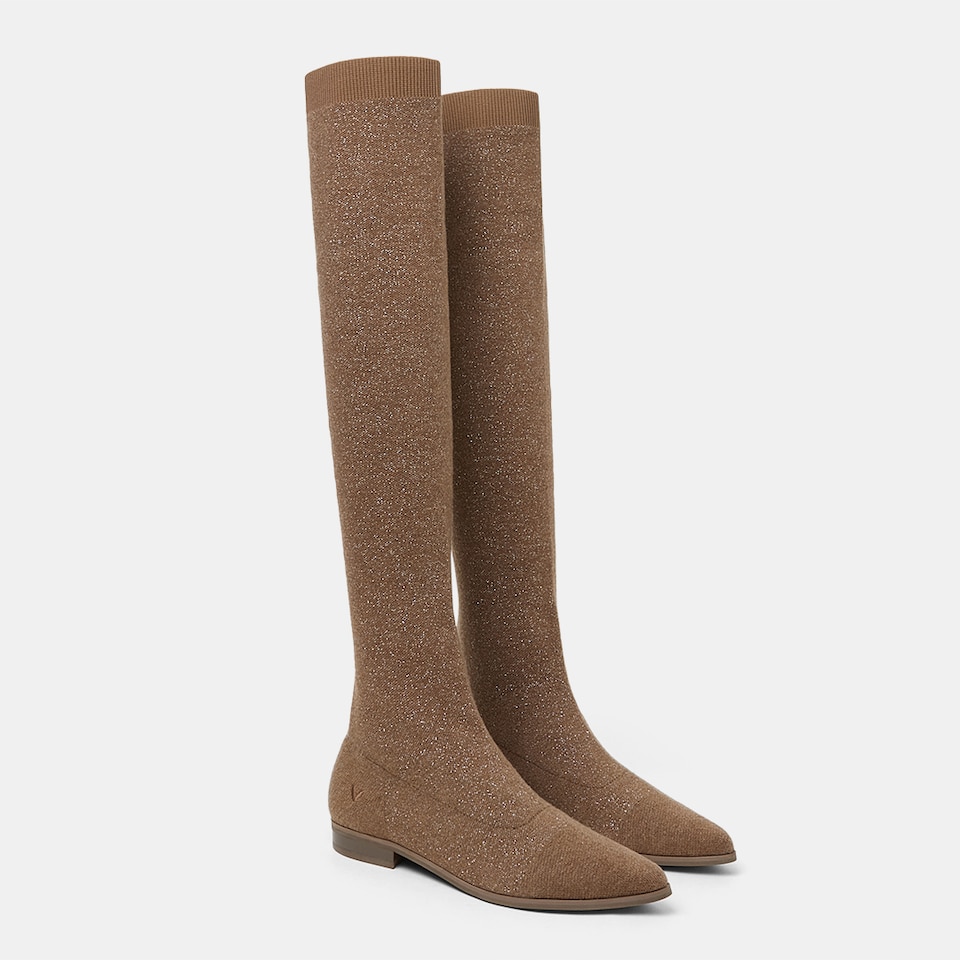 Michaelia Pointy Wool Over-knee Boots in Peanut Brown | Women's Sustainable and Stylish Shoes | VIVAIA